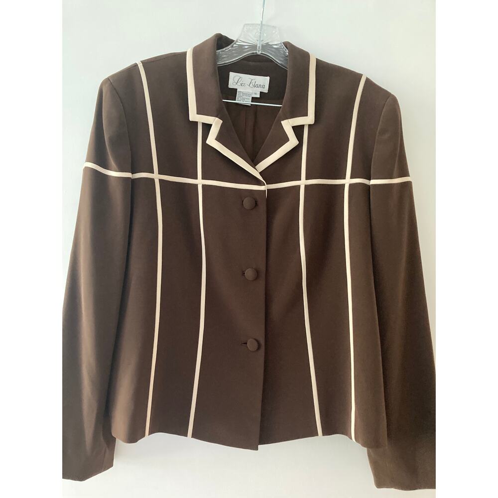 Vintage Plus Liz Elana Brown Striped Lined Jacket Sz16